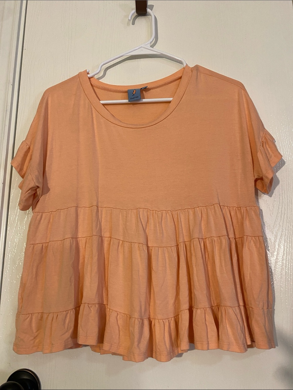 Tiered Ruffle Short-Sleeve Tunic in Peach